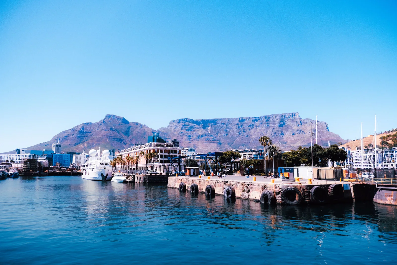 Cape Town's harbour and colourful waterfront beneath Table Mountain.